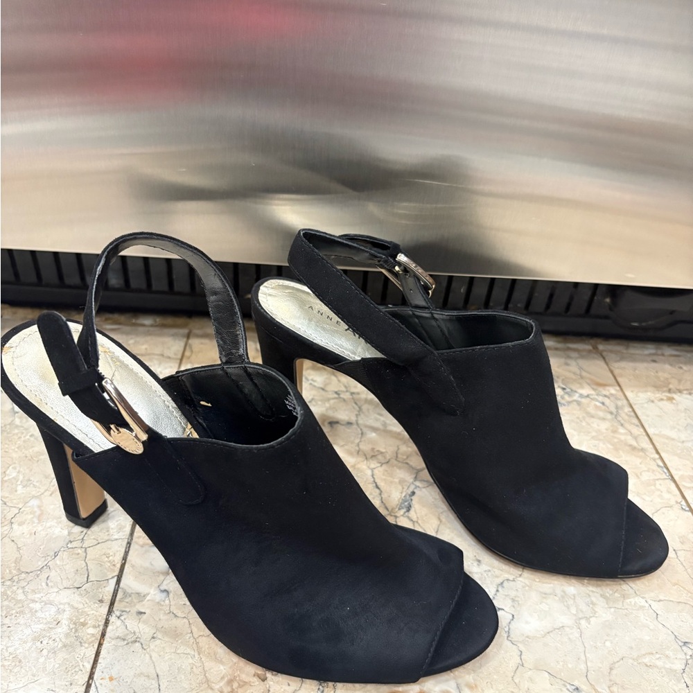 Anne Klein Black Peep-Toe Heels